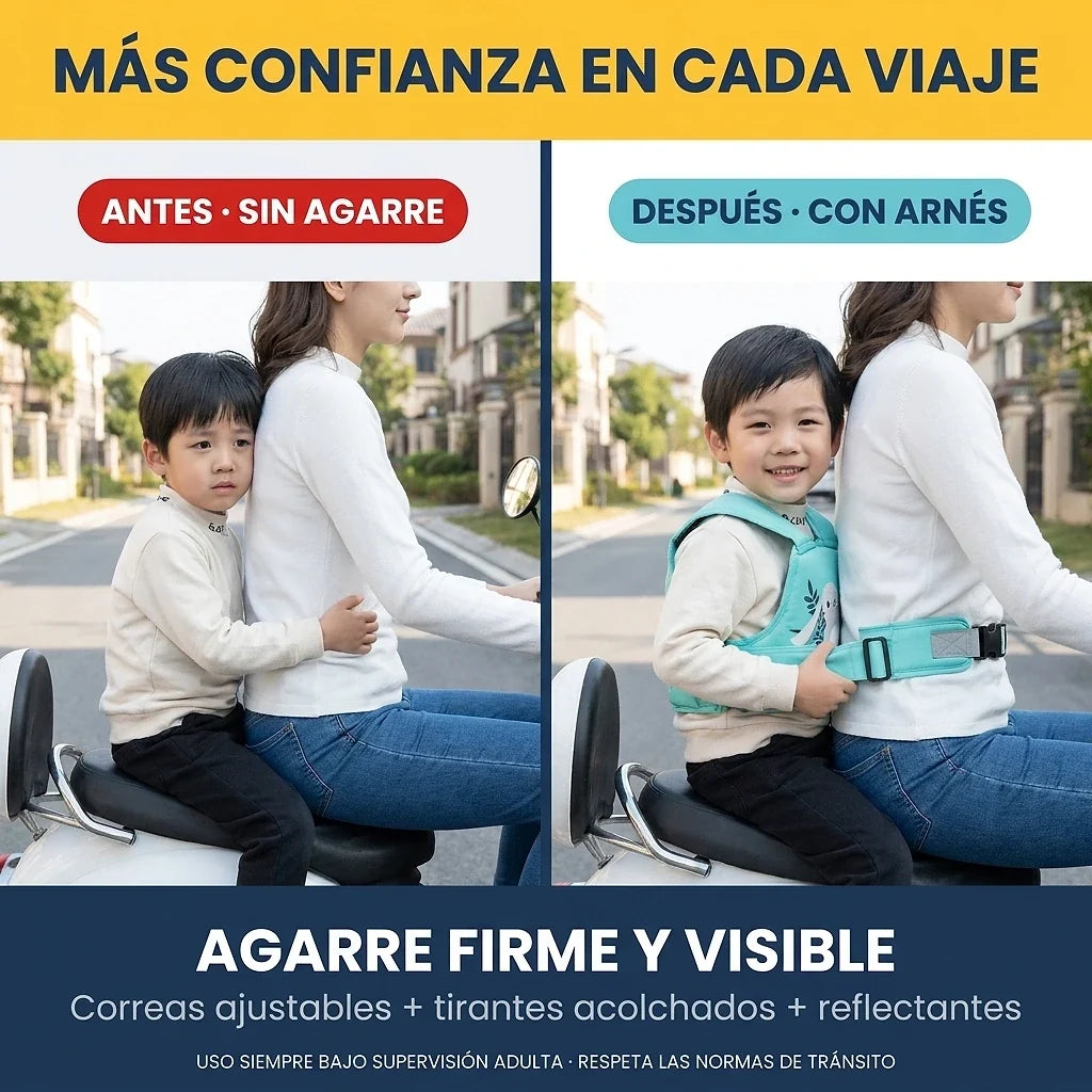 Arnés de Seguridad Infantil para Moto - Agarre Firme y Visible