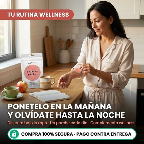 Mujer activa aplicando parche en la piel