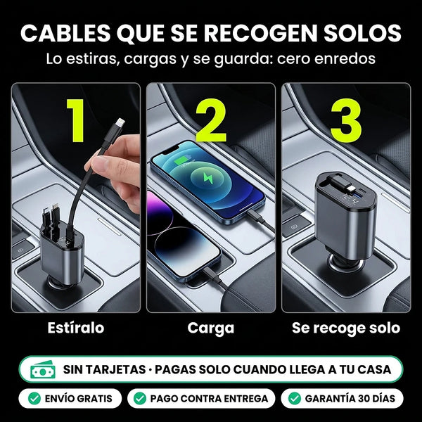Cable retráctil que se estira, carga y se recoge