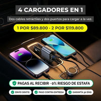 Cargador para Carro 4 en 1 con Cables Retráctiles | iPhone y Android · Pantalla de Voltaje - 1