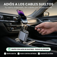 Cargador para Carro 4 en 1 con Cables Retráctiles | iPhone y Android · Pantalla de Voltaje - 4