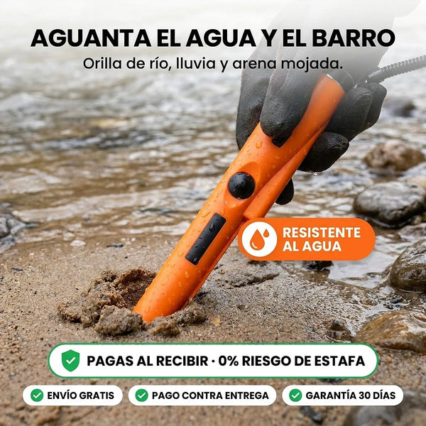 La funda negra colgada del cinturón con el detector adentro