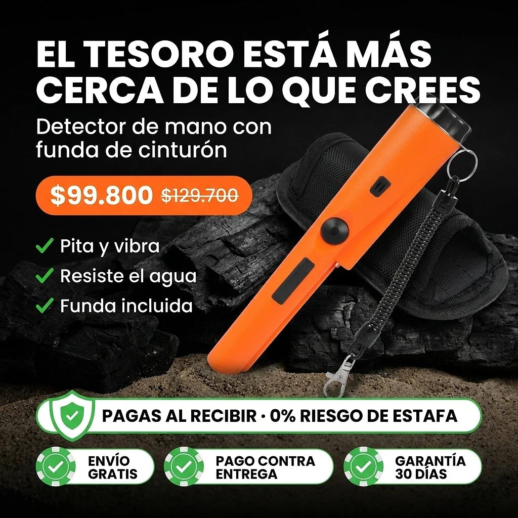Detector de Metales Portátil Resistente al Agua | Pita, Vibra y Alumbra + Funda de Cinturón