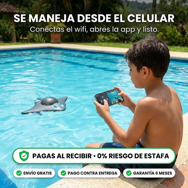 Celular mostrando la vista submarina que envía el dron