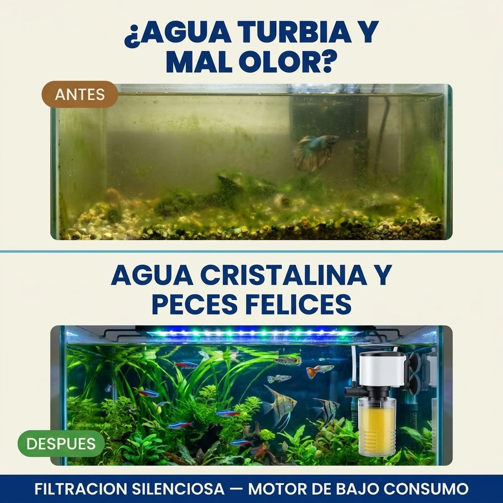 Filtro Sumergible 4 en 1 para Acuarios | Agua Cristalina y Sin Algas