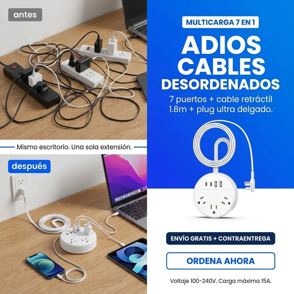 Regleta Adaptador 2 a 3 Patas USB-C | Carga Segura y Organizada