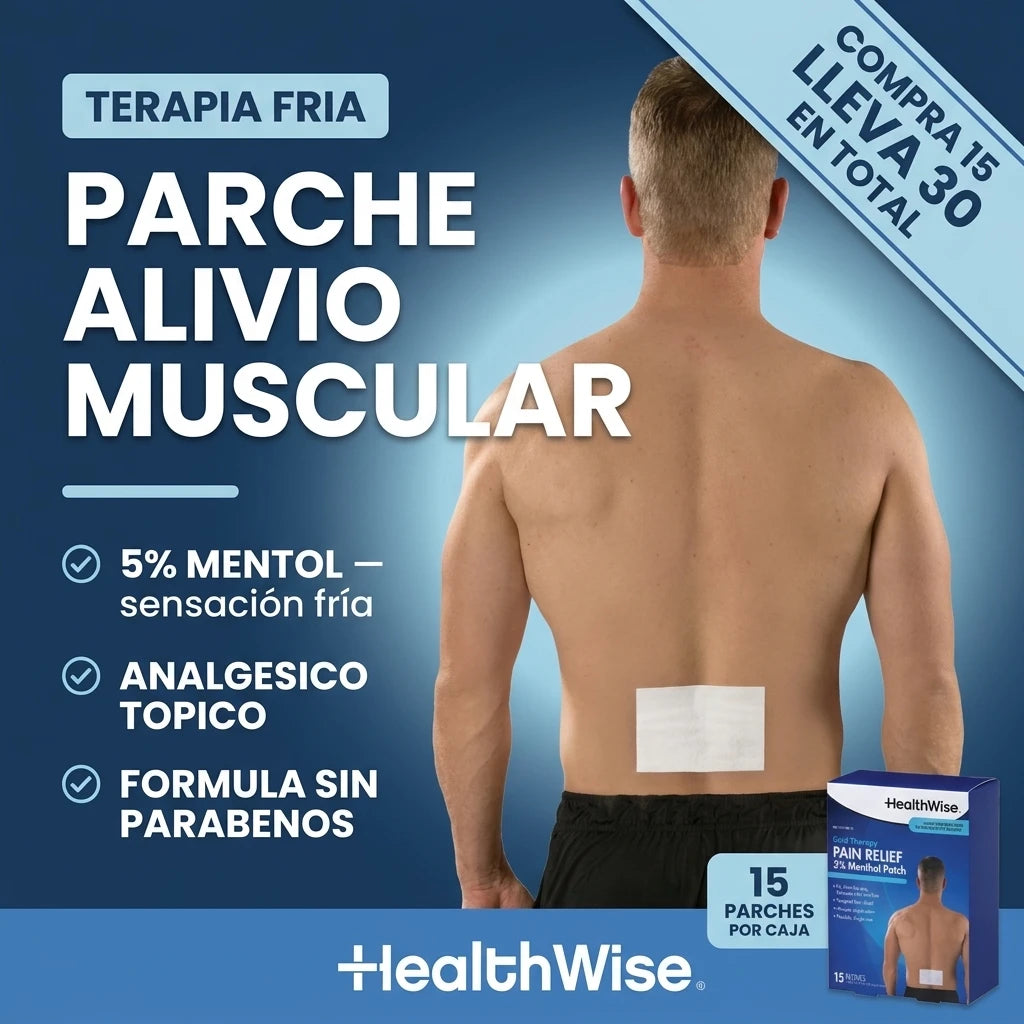Parches Mentol HealthWise® | Alivio Rápido y Eficaz para Músculos y Articulaciones * 30 unidades