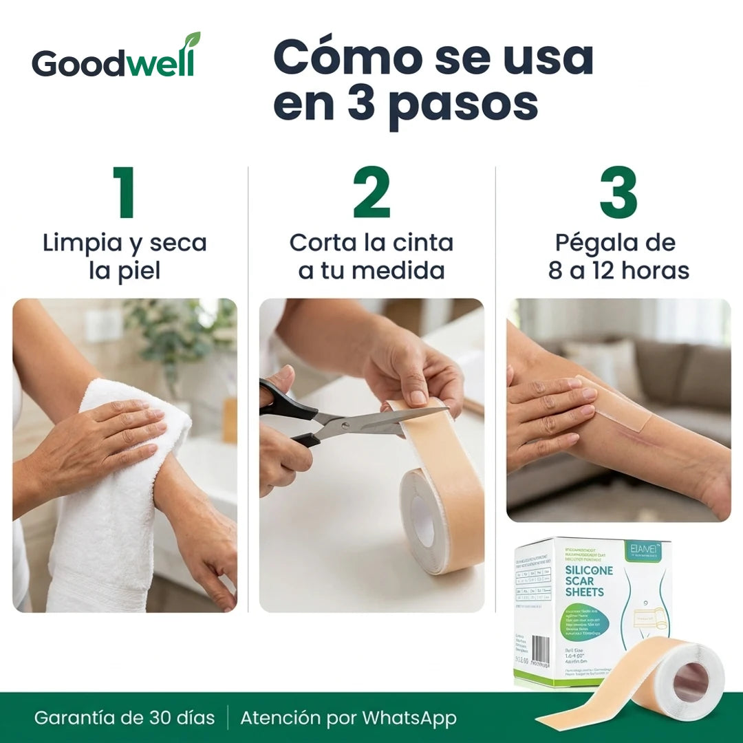 Cinta de silicona para cicatrices · pasos