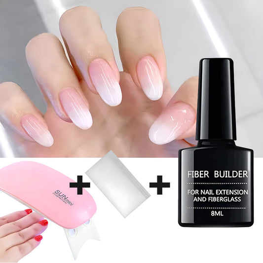 Nail Extension Pro Kit | Gel + Lámpara + Fibra de Vidrio X10