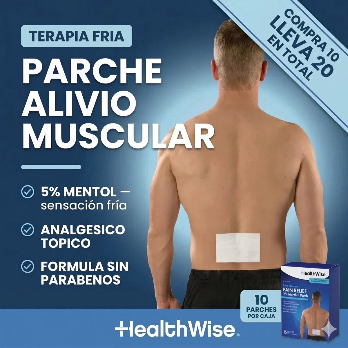 Parches Mentol HealthWise® | Alivio Rápido y Eficaz para Músculos y Articulaciones * COMPRA 10 Y LLEVA 20