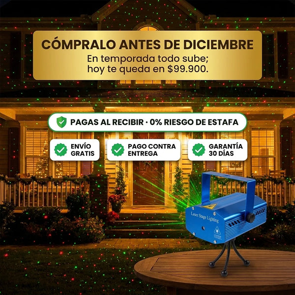 El proyector encendido en el antejardín de una casa