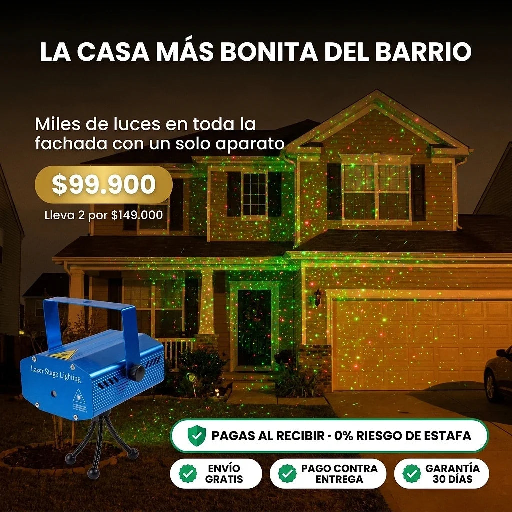 Proyector Láser de Navidad | Puntos Rojos y Verdes para Toda la Fachada