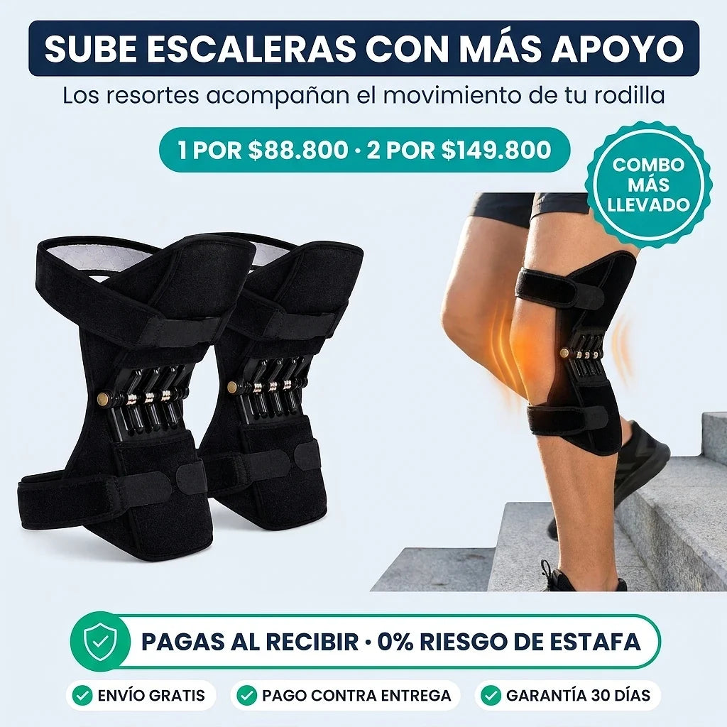 Rodillera con Soporte de Resortes Ajustable | Apoyo para Escaleras y Caminatas · Combo x2