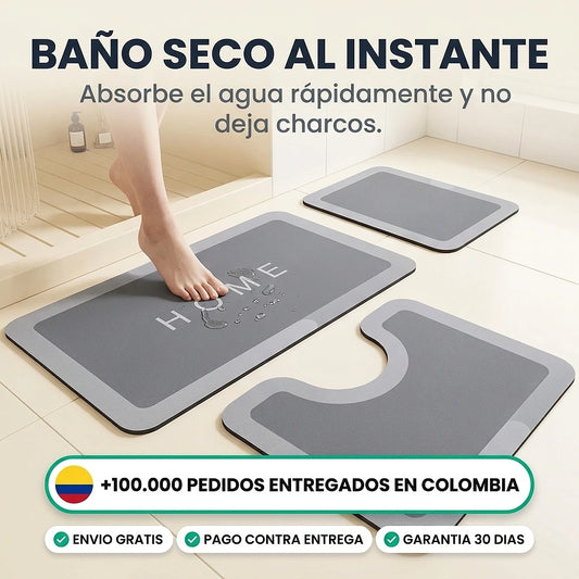 Set de 3 Tapetes Absorbentes para Baño | Antideslizantes y Secado Rápido