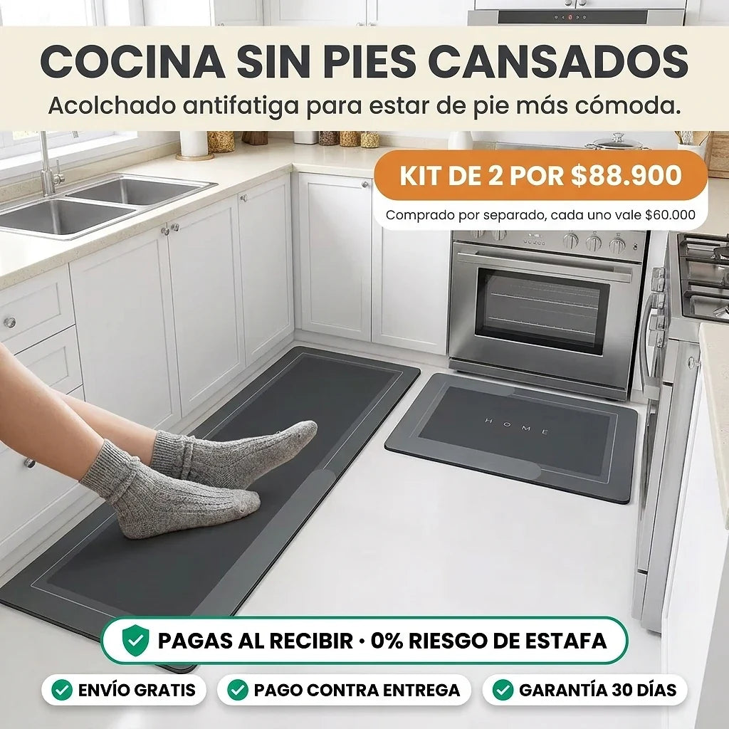 Kit de 2 Tapetes Antifatiga para Cocina | Acolchados, Antideslizantes e Impermeables