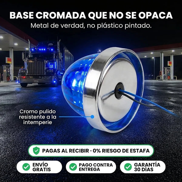 Dos luces watermelon encendidas, una ámbar y una azul