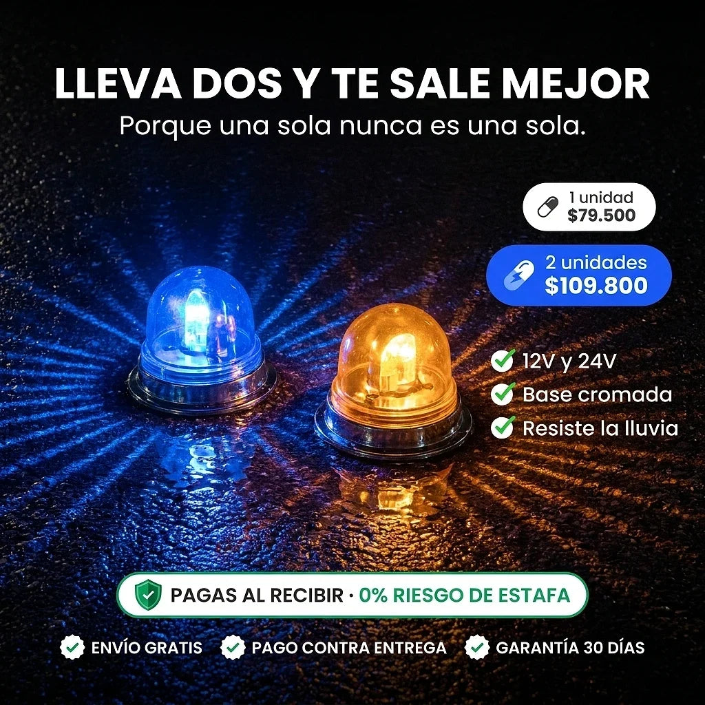 Luz Watermelon LED Cromada para Camión | 12V y 24V · Rojo, Ámbar o Azul
